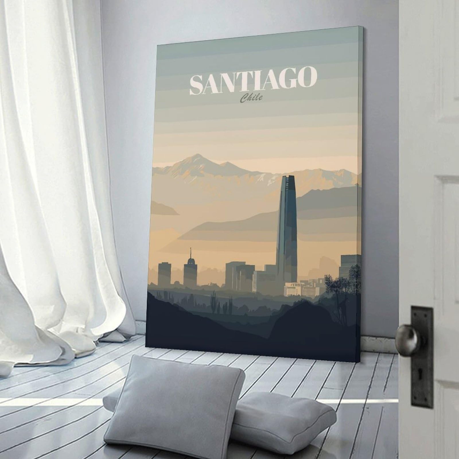 Junmoney Santiago Chile Cityscape Illustration(2) Canvas Art Print, 24x36inch(60x90cm), for Living Room, Bedroom, Office Or Hallway, Decorative Artwork with Broad Appeal