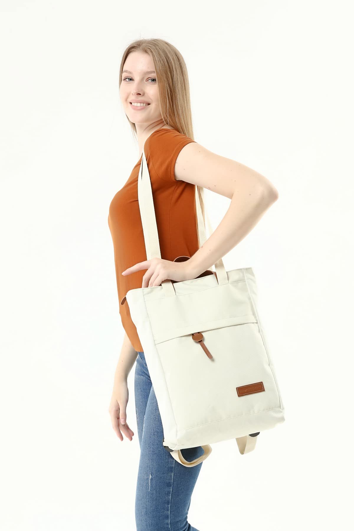 RAMSBURRY Unisex Bej Su Geçirmez İmperteks Kumaş Üçü Bir Arada Omuz El Sırt Çantası (Bej)