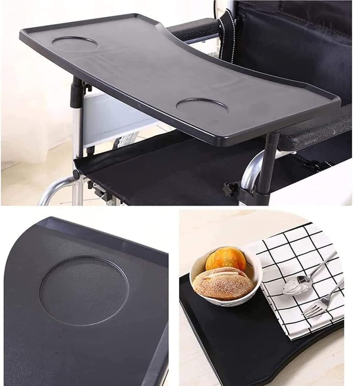 Rollstuhl Tablett Tisch mit Getränkehalter, Abnehmbarer ABS-Kunststoff-Rollstuhl-Schoßtablett, Portable Universal Tray Schreibtisch für ältere Leseruhe