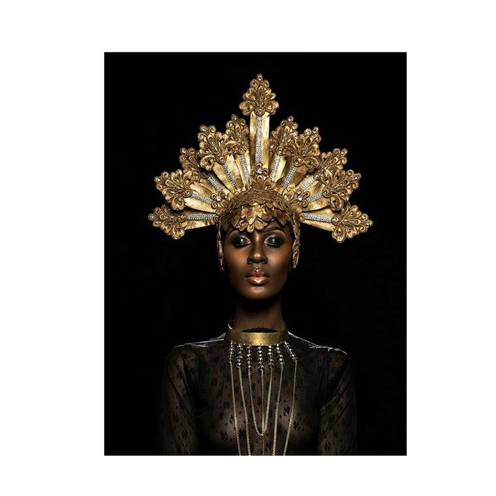 Peinture Femme Africaine Couronne d'or Tableau Moderne Salon Affiche 100x160