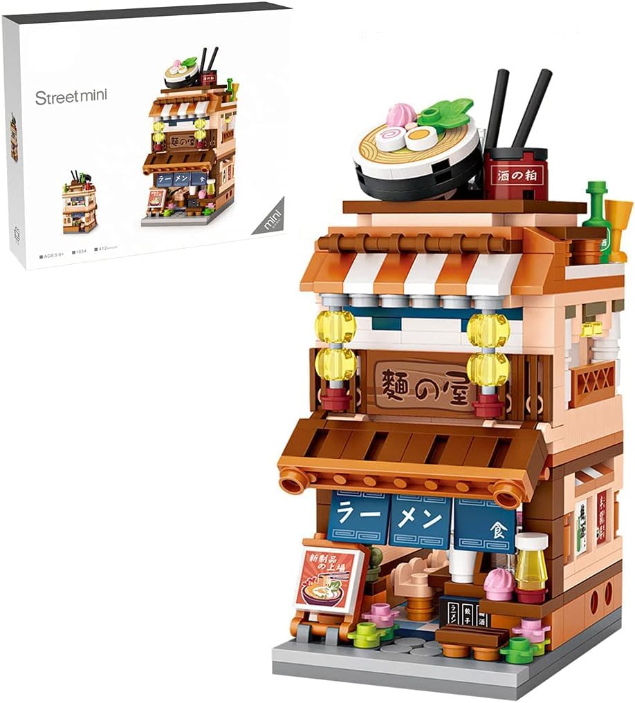 Japanese Street Ramen Shop Street View Architecture Building Set, 412Pcs Modular House Construction Toy Sets for Kids and Adults