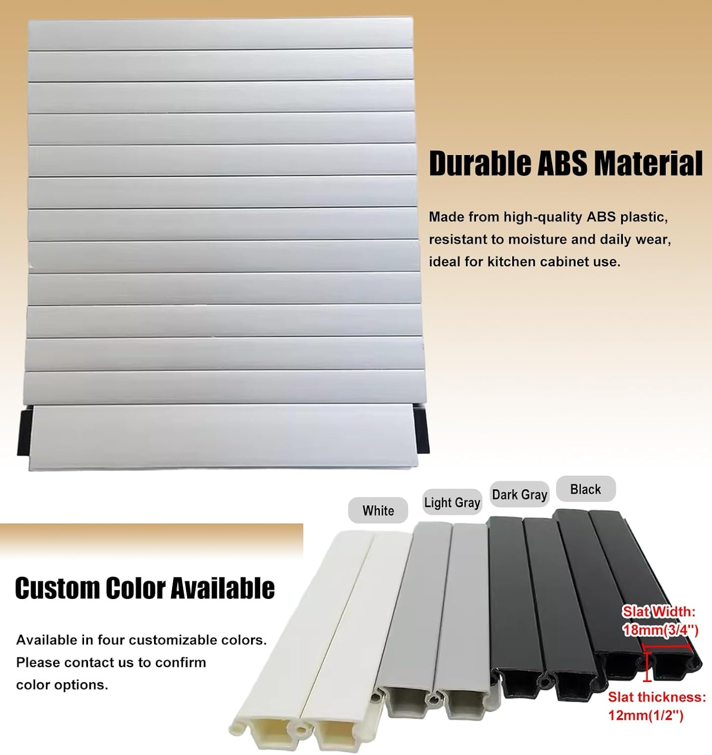 White Tambour Door for Kitchen Pass Through, ABS Plastic Roll-Up Shutter Cabinet Door with Handle & Track, 51x102cm (20x40in) - Compact Folding Closet Solution