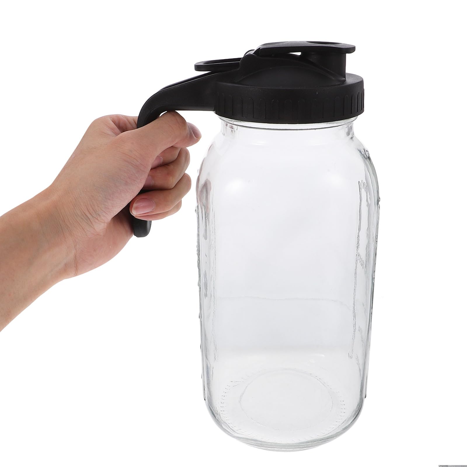 Jarra de Vidrio para Jugo y Agua 1,9l con Tapa y Asa Negra, Recipiente Medidor para Bebidas Frías, Jarra para Nevera y Suministro de Restaurantes