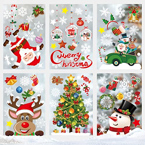 Adesivi Natalizi per Finestre, Vetrofanie Natalizie Finestre per Vetrine Vetro Porta Rimovibile Stickers Natalizi Addobbi Bianche Fiocchi di Neve Adesivi Natale Finestra Decorazioni per Negozi Casa