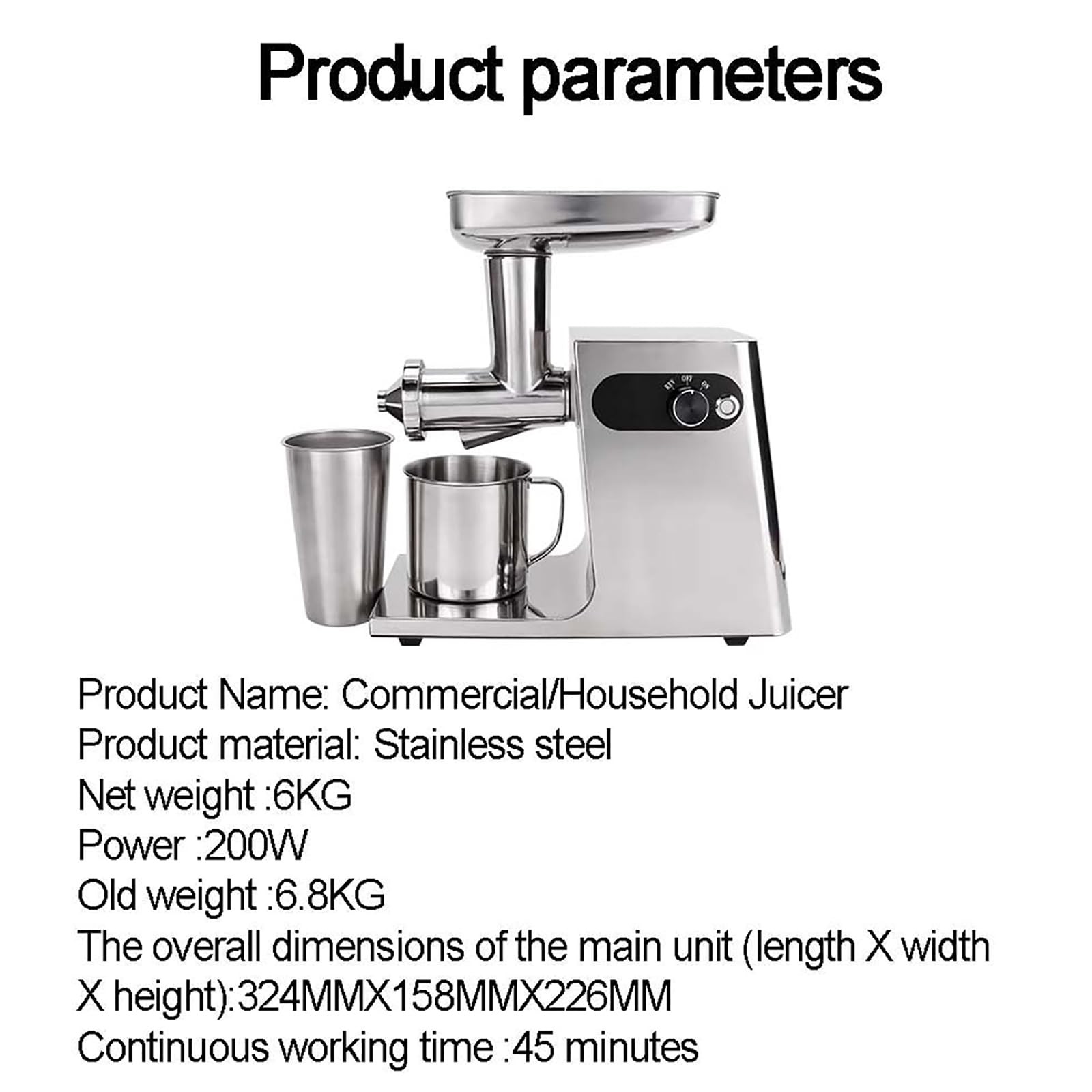 Licuadora De Prensado En Frío De Acero Inoxidable De 200 W, Extractor De Jugo De Frutas Y Verduras con 2 Vasos, Expulsión Automática De Pulpa, Fácil De Limpiar.