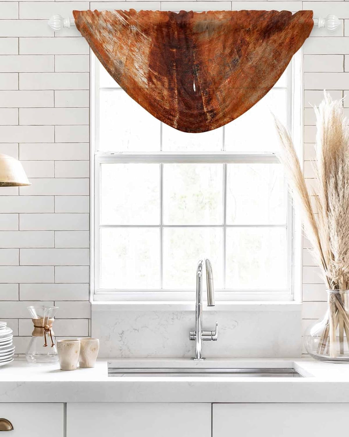 Burnt Orange Waterfall Valance Curtains for Window, Orange Grey Ombre Sheer Valances Rod Pocket, Oil Modern Painting Voile Topper Swag Curtain for Living Room, Kitchen 38.5"W x 47.2"L, 3 Panel