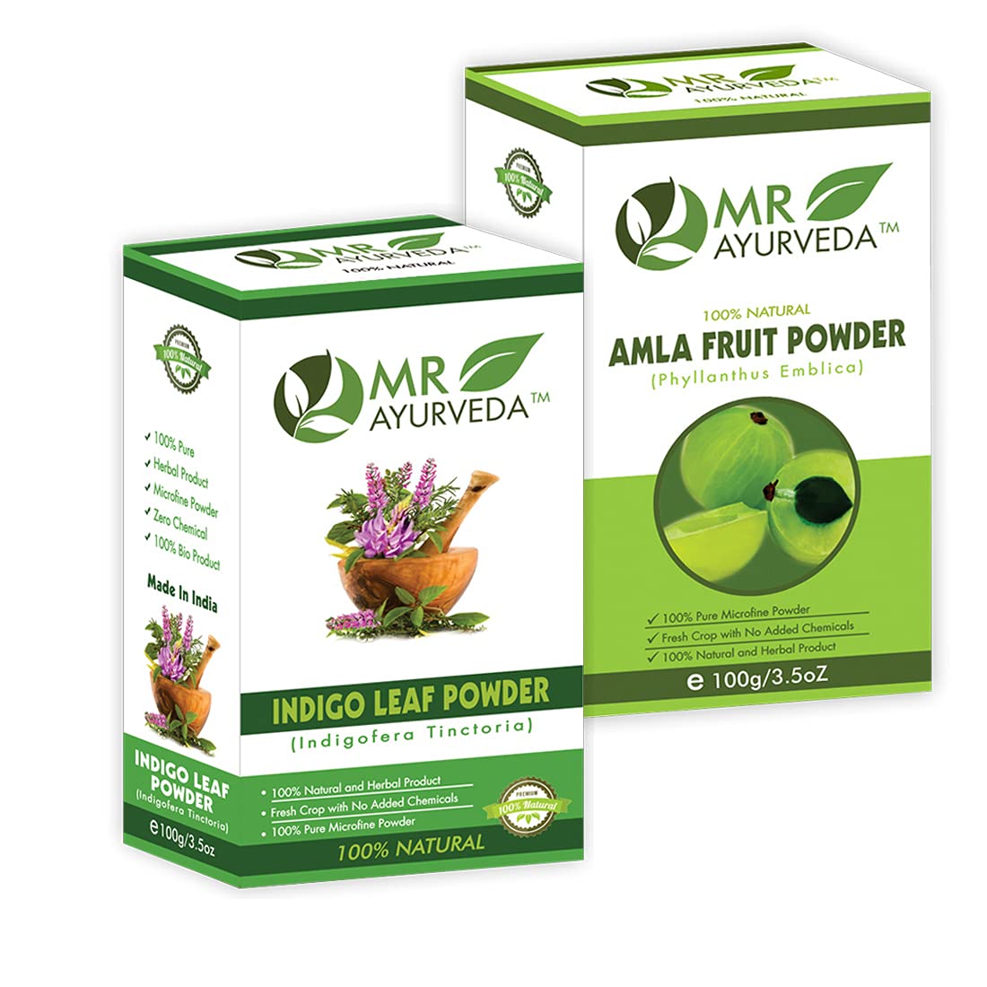 MR Ayurveda 100% Organic Amla Powder & Indigo Powder - Combo Pack (100 Grams Each)-image-35