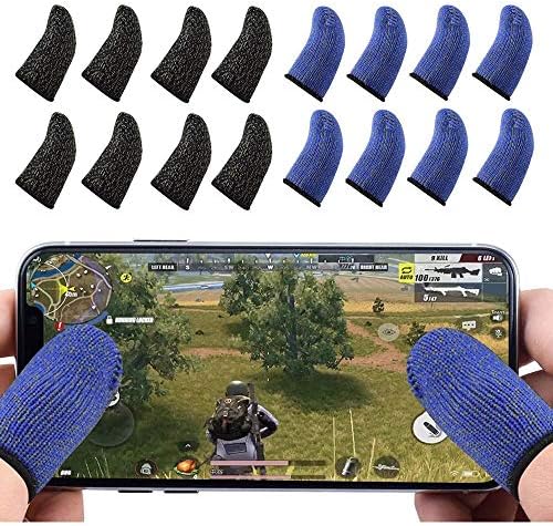 8 Pack Contact Display screen Finger Sleeve Units, Sweat-Proof Breathable Joysticks Finger Set for Cell Recreation Equipment 8 Pairs (4 Pairs Blue and 4 Pairs Black)