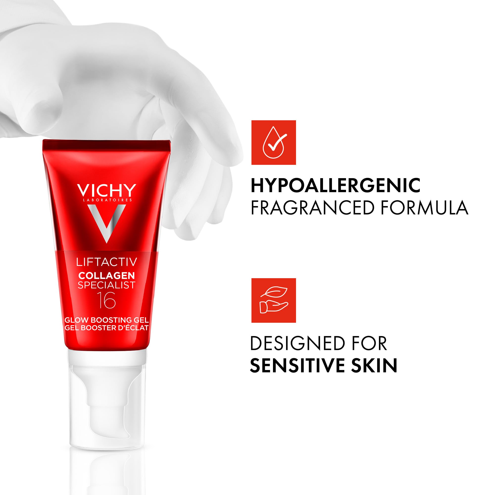 Vichy, LiftActiv, Glow Boosting Gel, Gel Visage Booster de Collagènes, Soin Hydratant et Repulpant, Gel Éclat Anti-Âge et Anti-Rides, Tous Types de Peau, Collagen Specialist 16, 50 ml