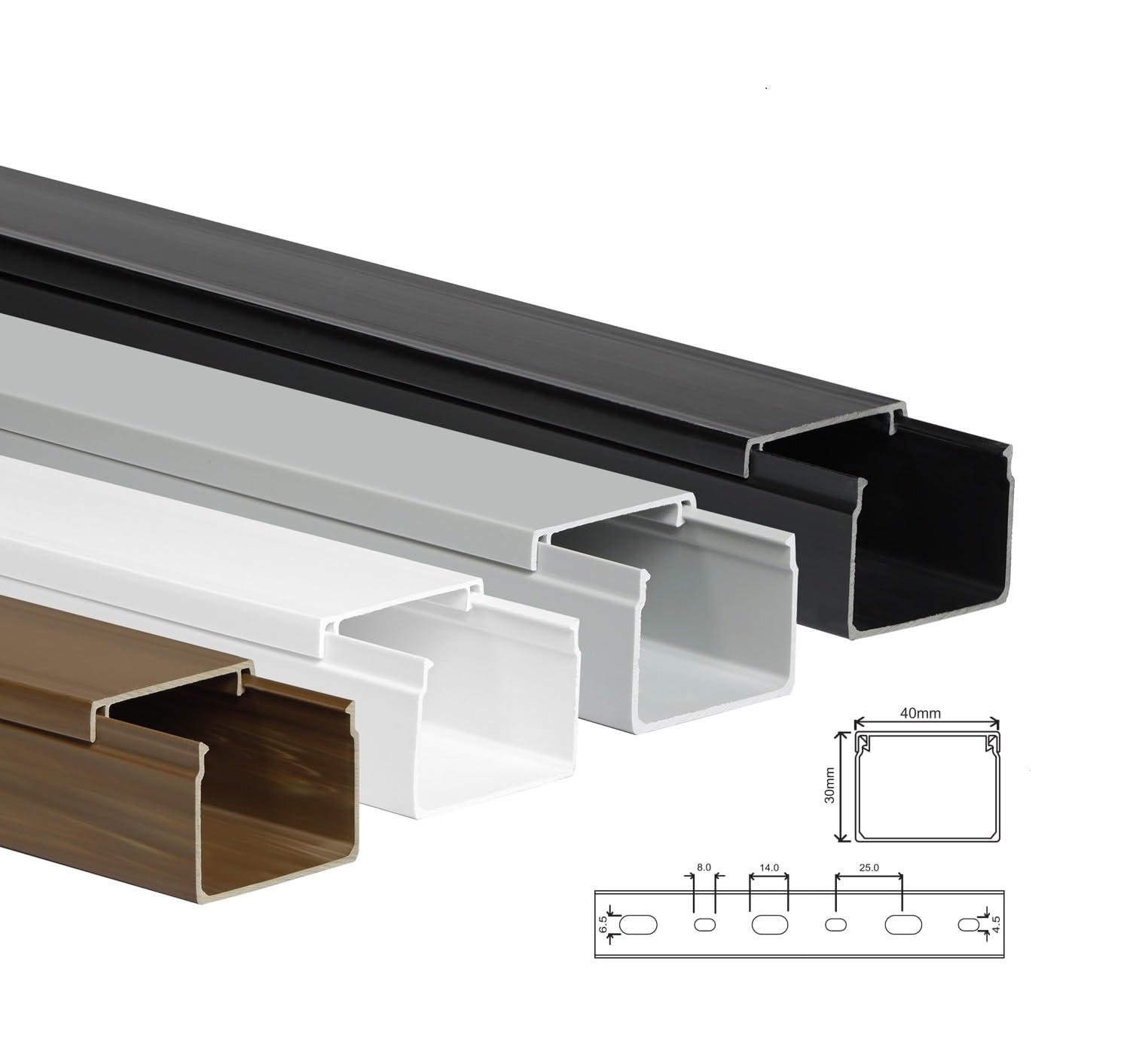10m KOMIB Kabelkanal/Kabelkanäle/Kabelführung - Verschiedene Größen und Farben - Schraubbar - 5 x 2m Stangen - (Braun - Holz Design, 40 x 30 mm)