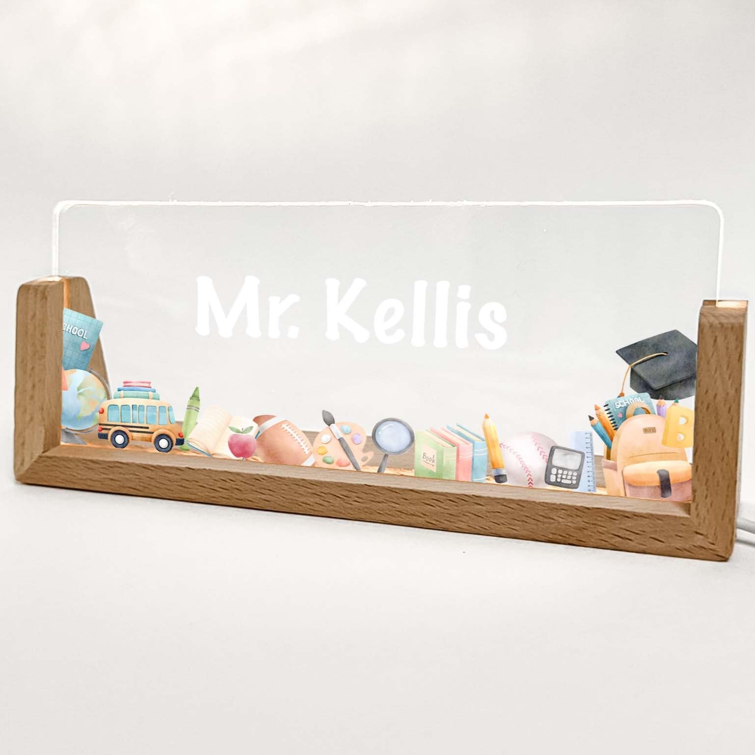 Personalized | Desk Name Plate | Desk Sign | Unique Gift Idea | Light Up LED Wood Base | Office Decor | Teacher, Reception, Guest Services Sign | Hand