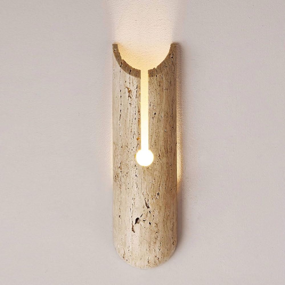 XYBZJP 13.7in Yellow Travertine Wall Sconce, Hard Wire Connection Wall Light, Nordic Minimalist Style Wall Lamp, Bedroom Dining Room Stairs Decorative Lighting Fixtures