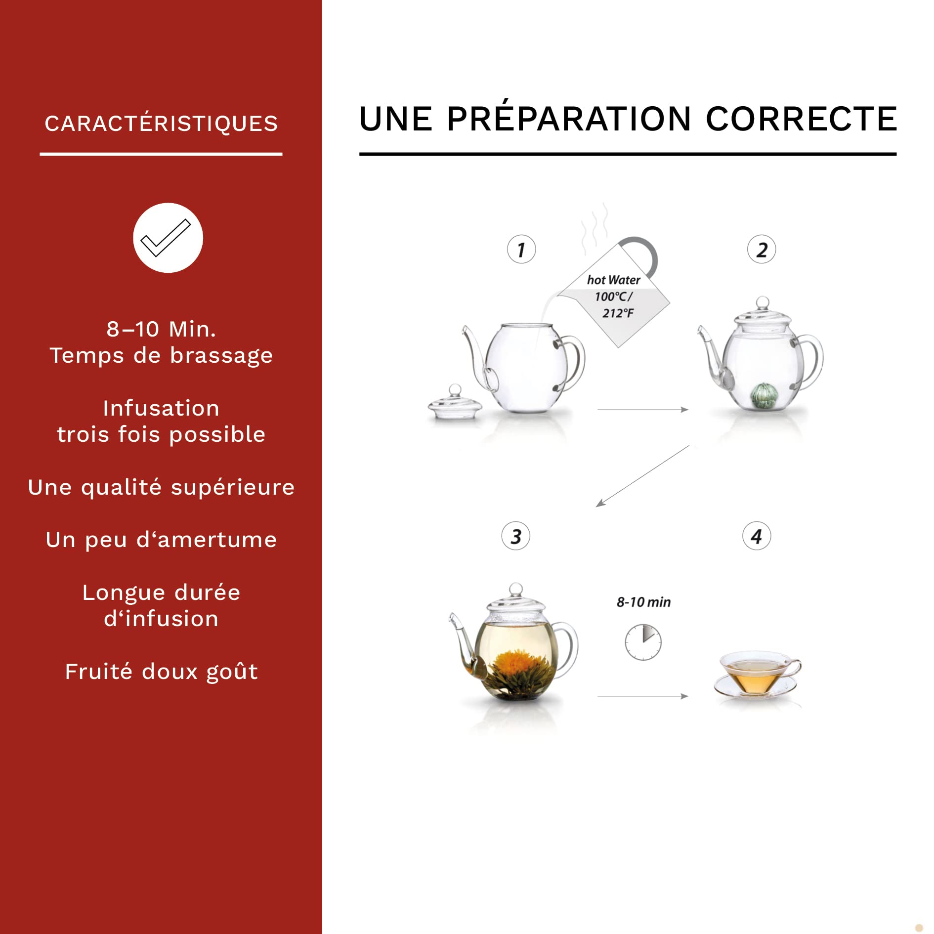Creano Set Cadeau Complet composé d'une Théière soufflée à la bouche sans goutte avec 6 Fleurs de Thé et eine Boîte en Bois avec 12 Fleurs de Thé supplémentaires – Thé en Fleurs