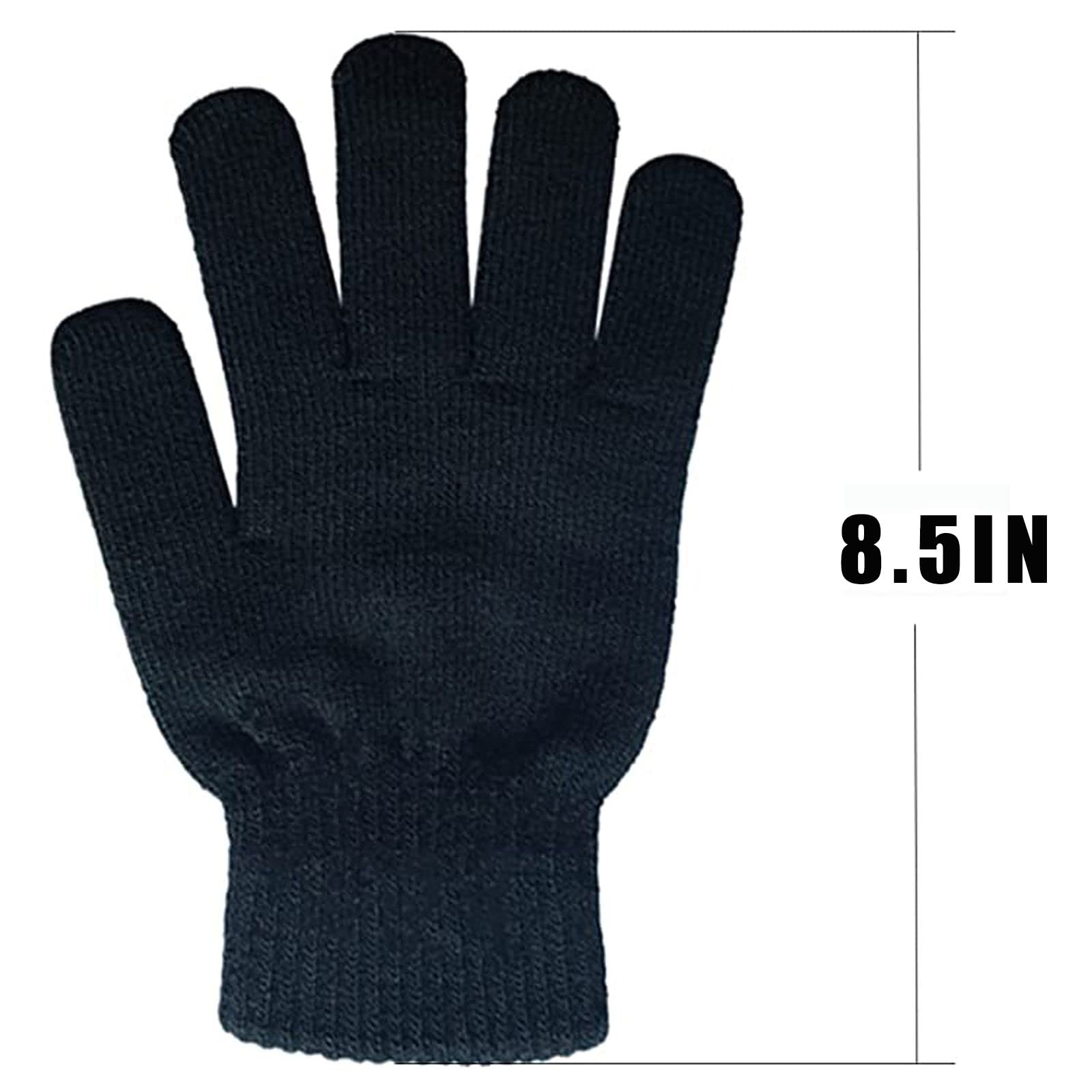DALEDWN 12 Pairs Black Winter Magic Gloves: Unisex Adult Stretchy Warm Knit Full Fingers Gloves for Teens Men Women