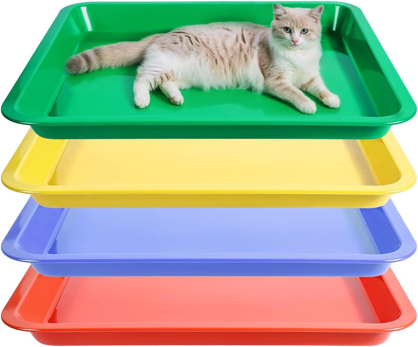 FdcZeyxior 4-Pack Multicolor Low Entry Kitten Litter Box - Portable Waterproof Tray for Small Cats, Kittens, Seniors 15.2x12x1.4 Inch