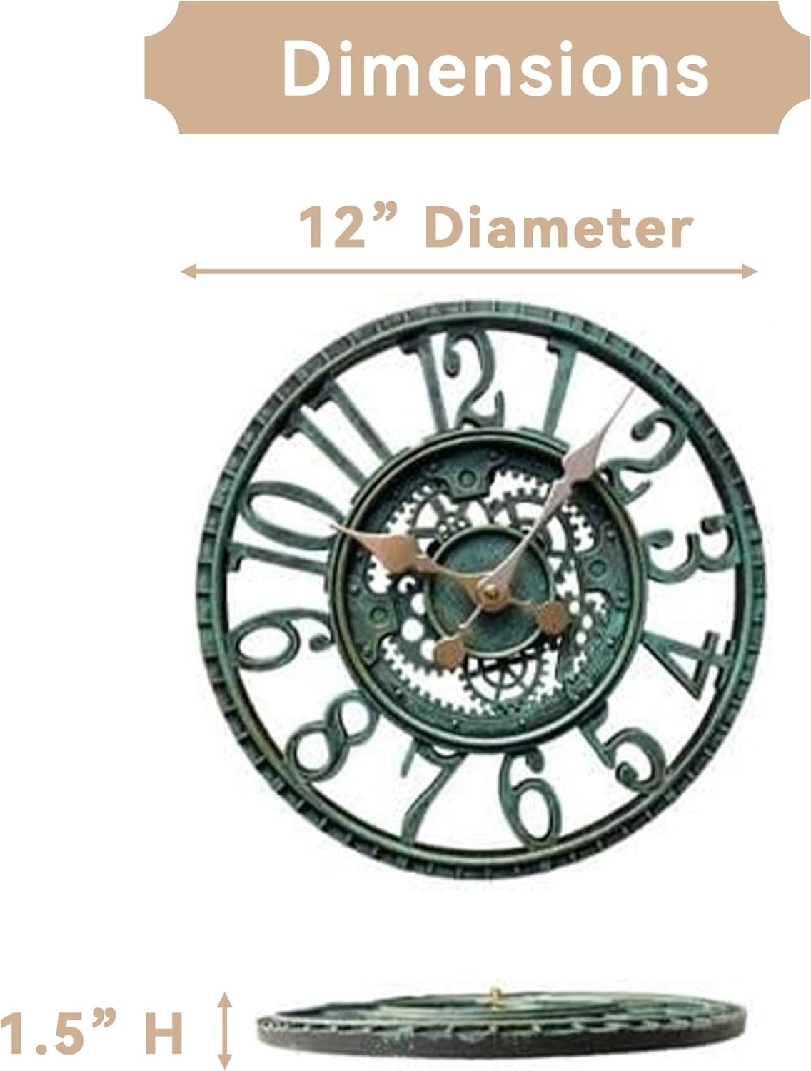 Lily's Home Hanging Wall Clock, Steampunk Gear and Cog Design with a Pewter Finish, Ideal for Indoor or Outdoor Clock, Poly-Resin (12 Inches Diameter)