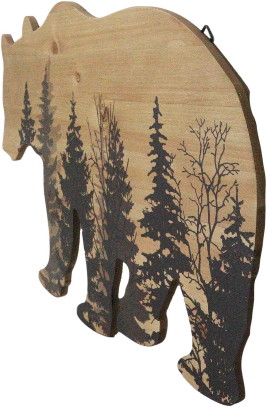 Ebros Gift Rustic Western Black Bear With Pine Trees Forest Silhouette Wooden Plank Cutout Wall Decor Sculpture Wildlife Forest Cabin Decor Accent