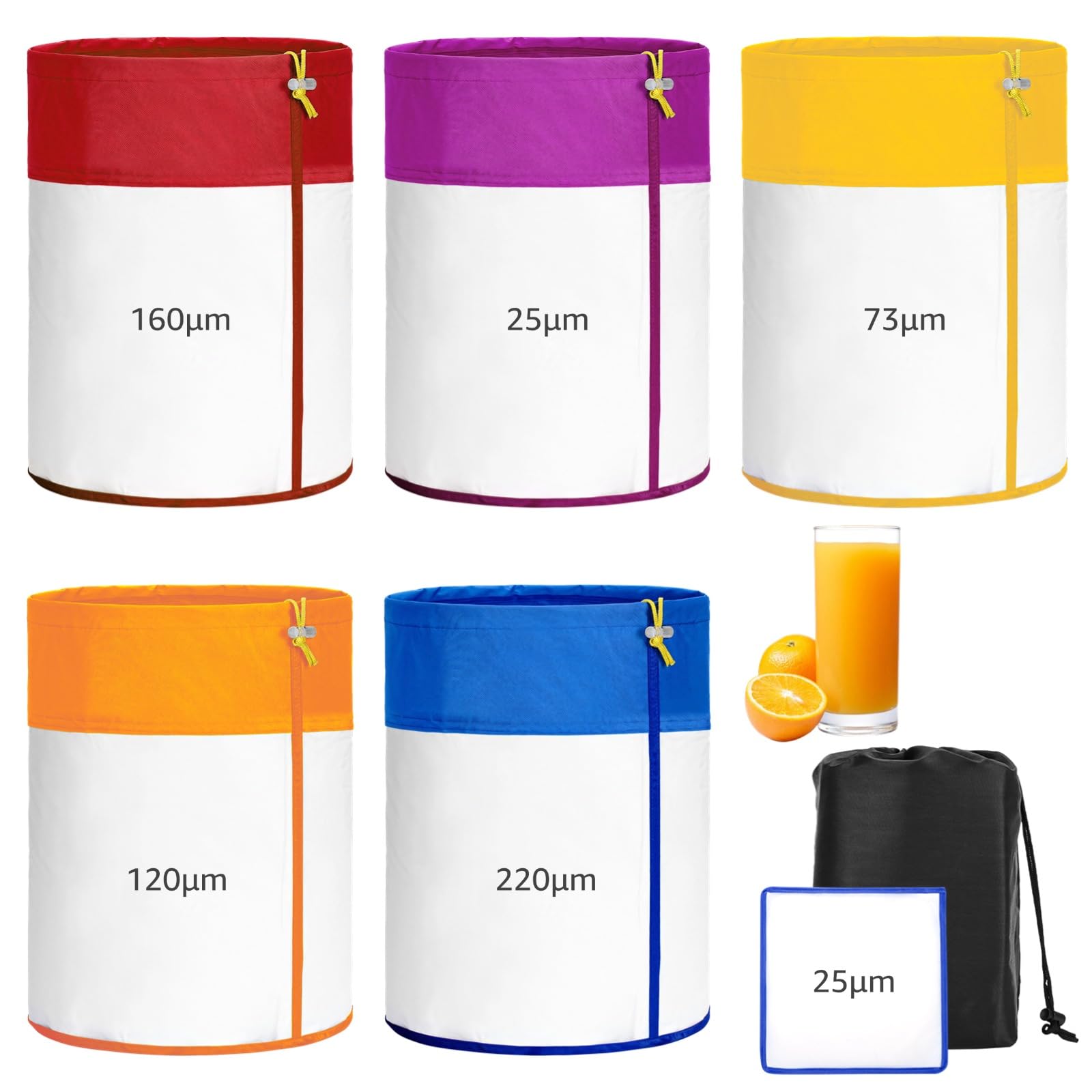 Sacs filtrants en maille pour seau de 18L, lot de 5 filtres nylon de 25 à 220 microns