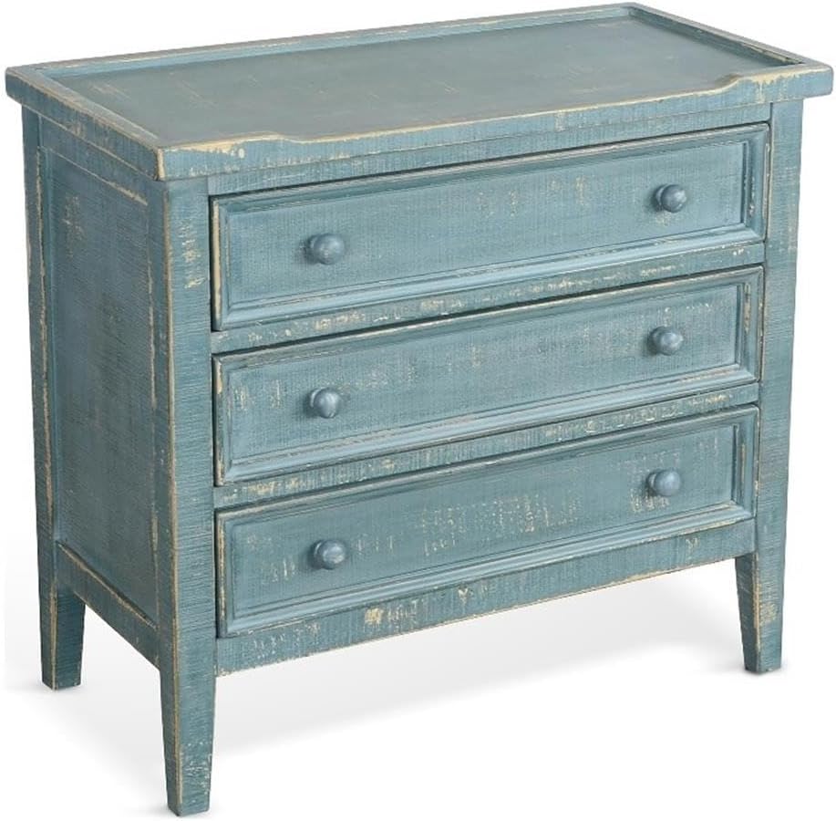 Pemberly Row Modern Wood End Table, Sea Grass Finish, Rectangular Design with 3 Storage Drawers, Decorative Moldings, Sturdy Dovetail Construction, Fully Assembled Nightstand for Bedroom or Living