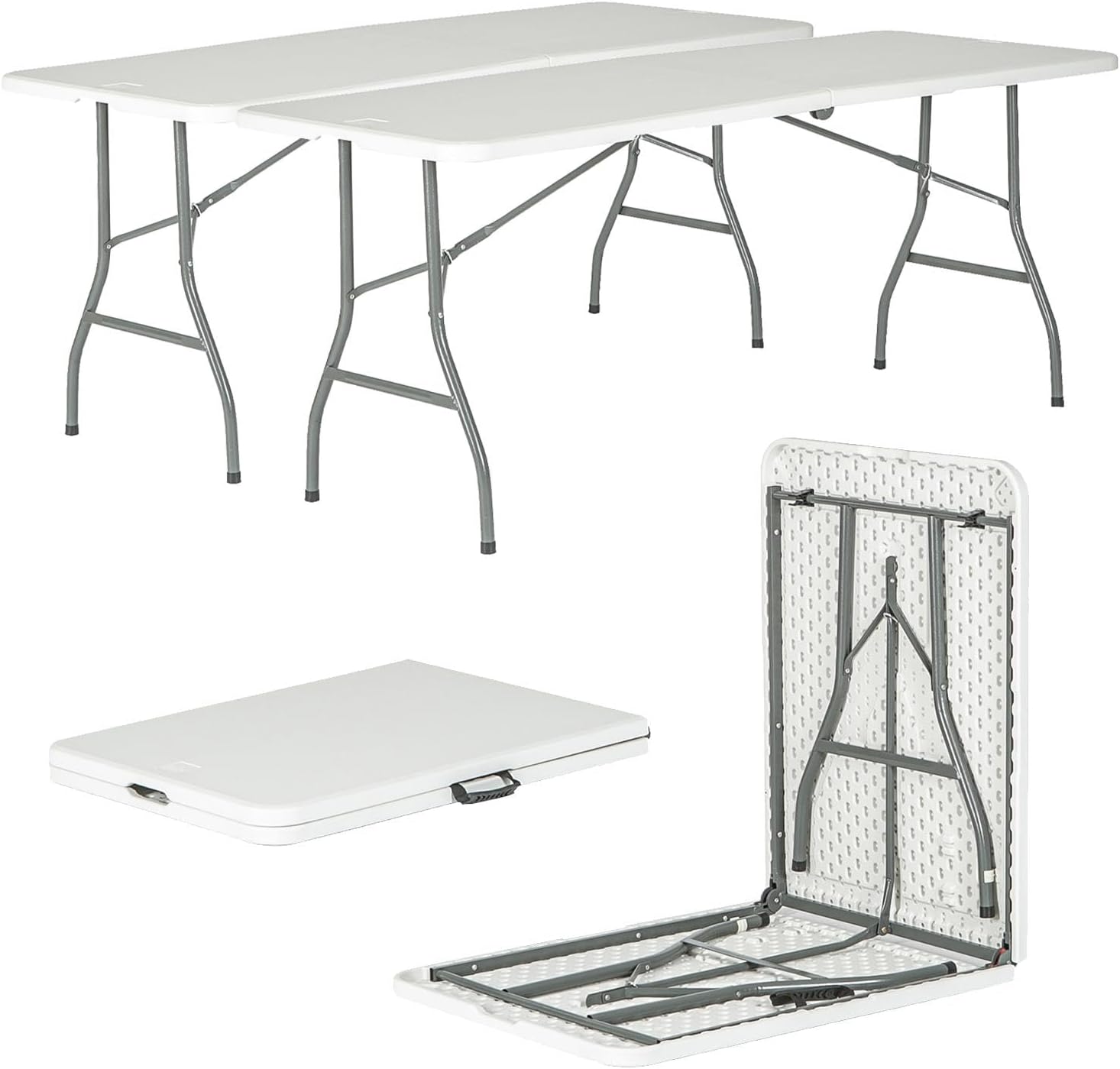 Harbour Housewares Rectangle Folding Trestle Tables - 180cm (6ft) - White - Pack of 2 Outdoor Folding Table for Picnic, BBQ, Garden, Camping, Wedding, Party Catering