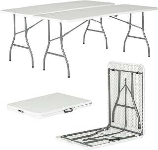 Harbour Housewares Rectangle Folding Trestle Tables - 180cm (6ft) - White - Pack of 2 Outdoor Folding Table for Picnic, BBQ, Garden, Camping, Wedding, Party Catering