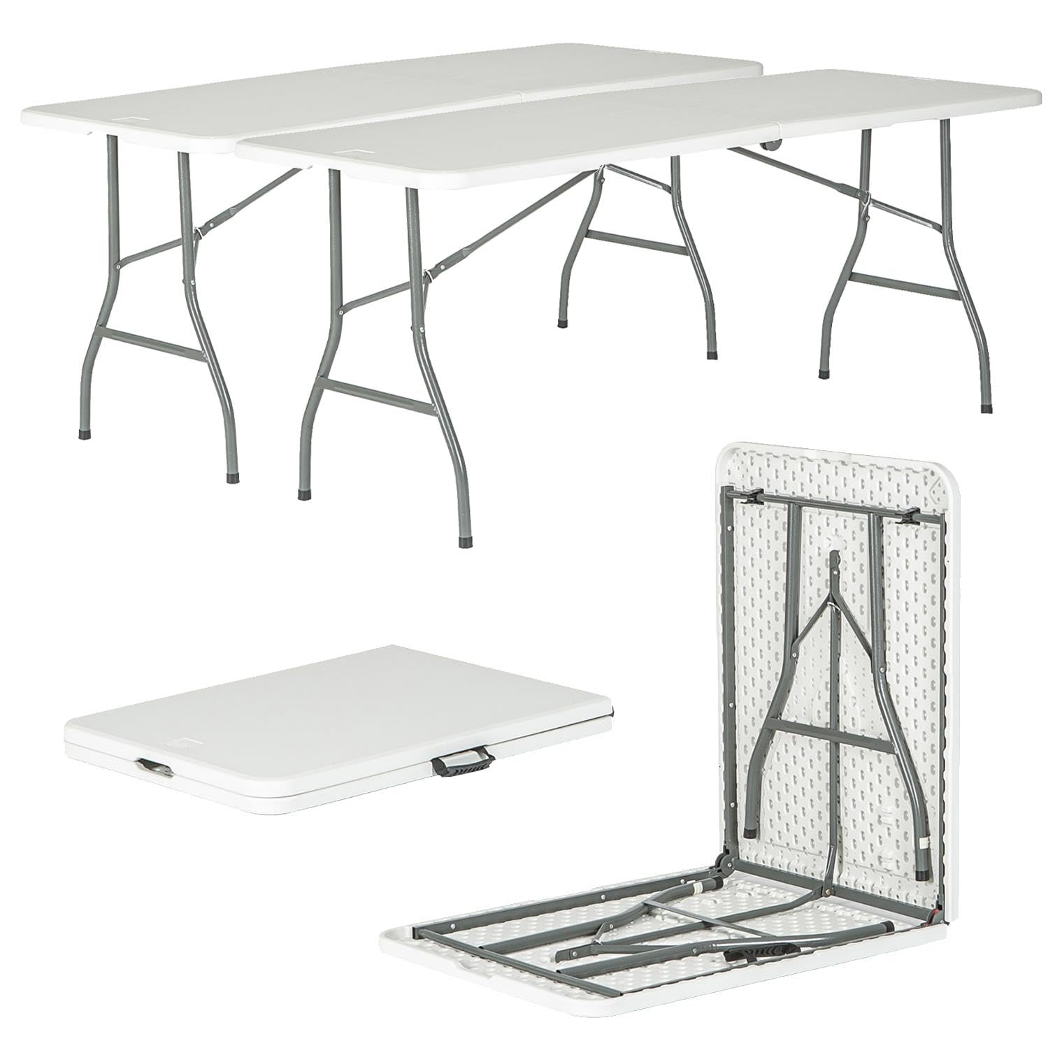 Harbour Housewares Rectangle Folding Trestle Tables - 180cm (6ft) - White - Pack of 2 Outdoor Folding Table for Picnic, BBQ, Garden, Camping, Wedding, Party Catering — image 1