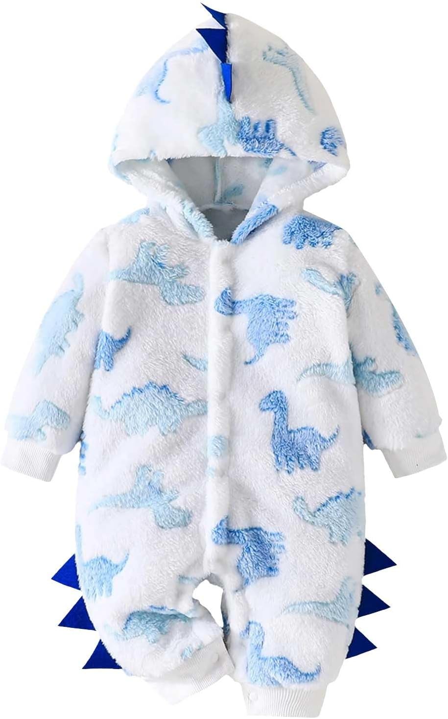 Newborn Dinosaur Print Fleece Outfit Jumpsuit Winter R𝐨mper S𝐧ow Footie Clothes Baby Casual Warm Hooded Bodysuit
