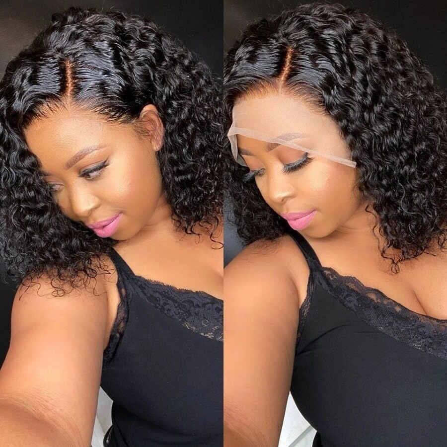 Adornos para el cabello Peluca negra media larga for mujer, naturalmente dividida y ondulada, rutina diaria(10inch)