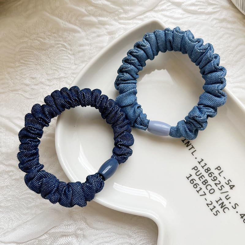 1 Left! Blue Denim Patterned Scrunchie Hair Tie Denim Scrunchie, Blue Hair Scrunchie, Cotton Scrunchie  main image 4