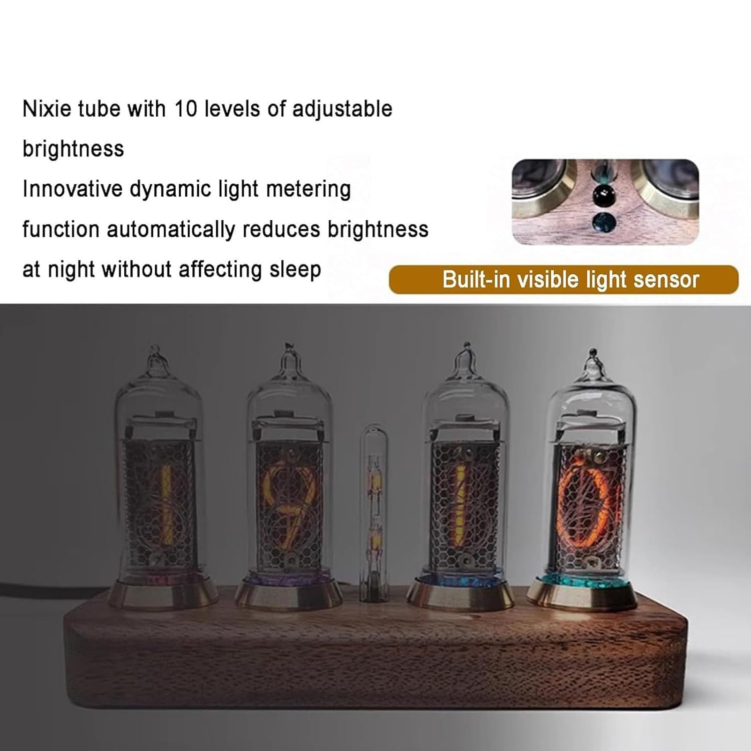 Nixie Tube zegar cyfrowy, zegar retro IN-14 z funkcją Bluetooth, wbudowany timer i regulowana jasność, do domu, sypialni i biura
