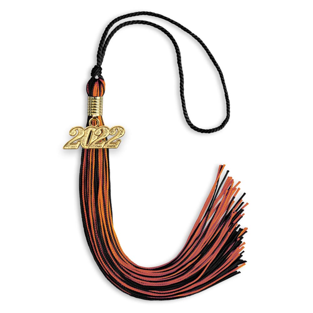 Endea Graduation Mixed Double Color Tassel with Gold Date Drop (Black/Orange, 2022)