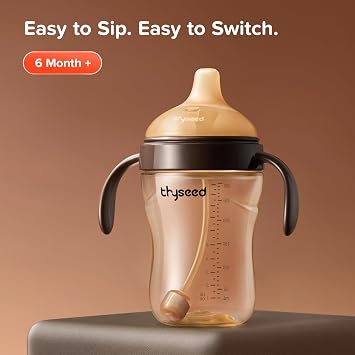 Thyseed Spill-Proof Weighted Straw Sippy Cup, Baby Transition Trainer, Soft Silicone Spout, BPA-Free, 6m+, 10 oz, 1 Pack