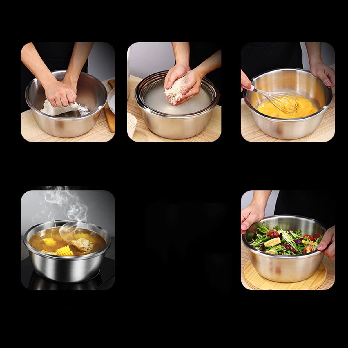 Lot De 5 Bols En Acier Inoxydable Pour Mélange/salade – SODIAL NEUF Emballé
