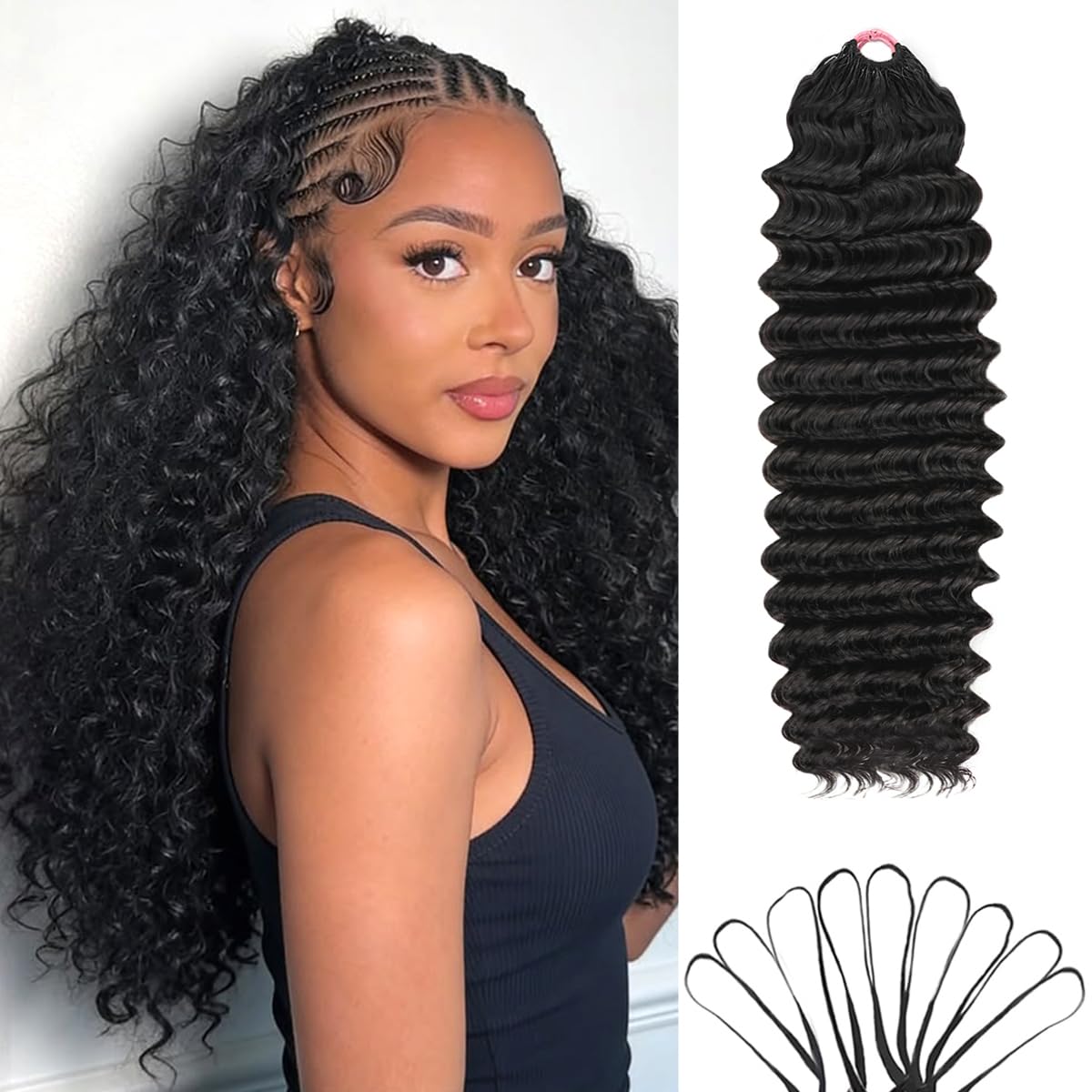 Human Crochet Hair for Black Women Deep Wave Invisible Miracle Knots Crochet Human Hair 22 Inch 120g Pre-Separated Feather Lightweight Reusable Crochet Hair Extensions Natural Black