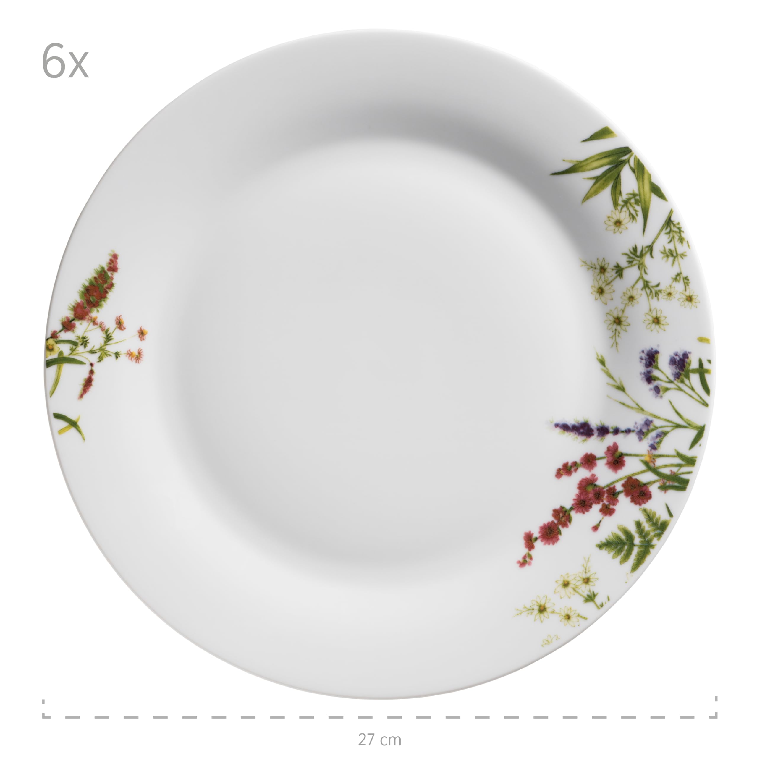 Mäser Herbal Garden, Tellerset für 4 Personen mit detailliertem Blumendekor, 18-tlg. Geschirr Set mit flachen Tellern, tiefen Tellern und Desserttellern, Porzellan, Weiß
