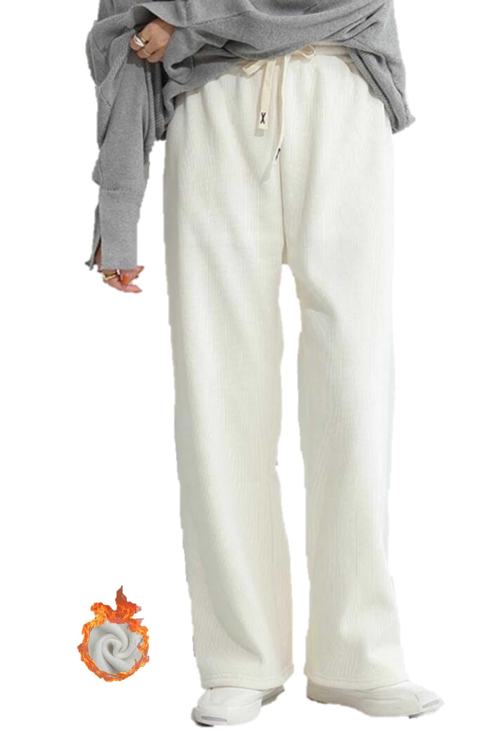 Amazon | [Bobo & Hanhan] 裏ボア ワイドパンツ (M, アイボリー