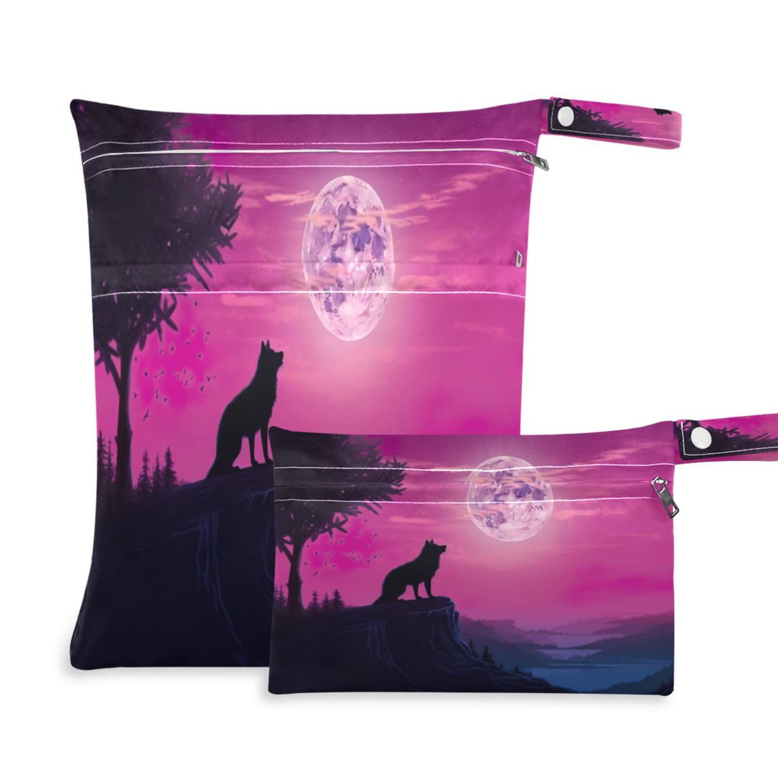 ATTX Lonely Wolf Howling Wet Dry Bags 2-Pack - Reusable Cloth Diaper Storage for Travel, Beach & Gym | Multi-Use Waterproof Bags for Swimsuits, Baby Clothes, Sports Gear#10