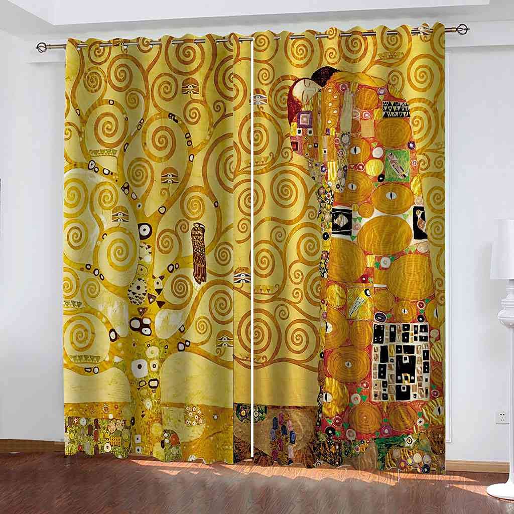 Rideau chambre occultant à oeillets imprimé peinture à l'huile 3D isolant 140x260 cm