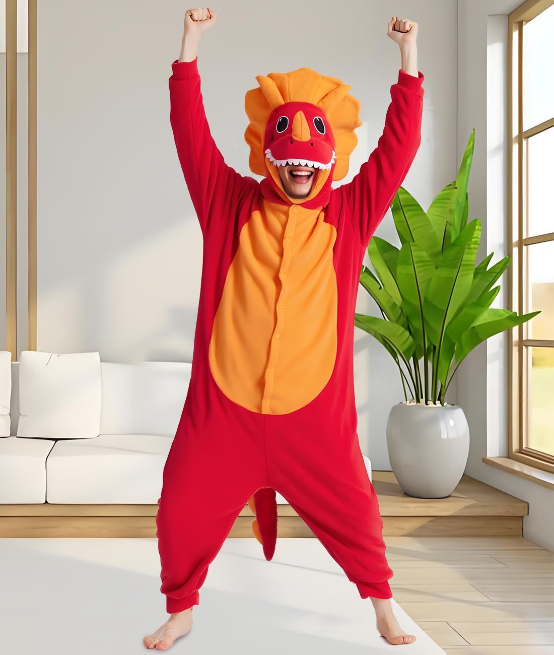 Lifeye Unisex Triceratops Pajamas Halloween Cosplay Costume Animal Homewear Sleepwwear Men Women Jumpsuit - Image 3