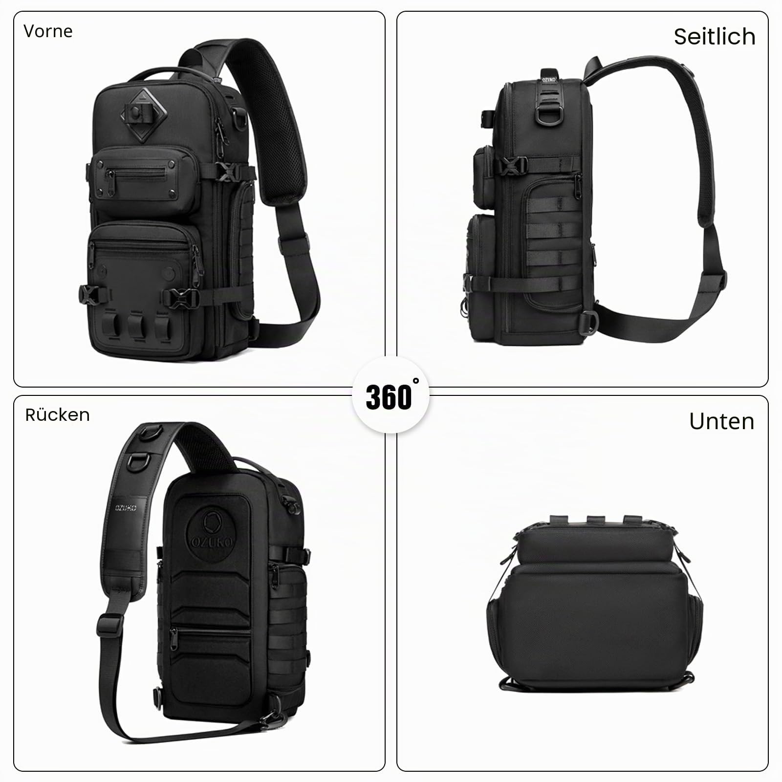 FANDARE Taktisch Brusttasche für Herren Bauchtasche Schultertasche Crossbody Sling Bag mit Stativhalterung Umhängetaschen Verstellbare Schultergurte für Wandern Reisen Crossover Daypacks Camo