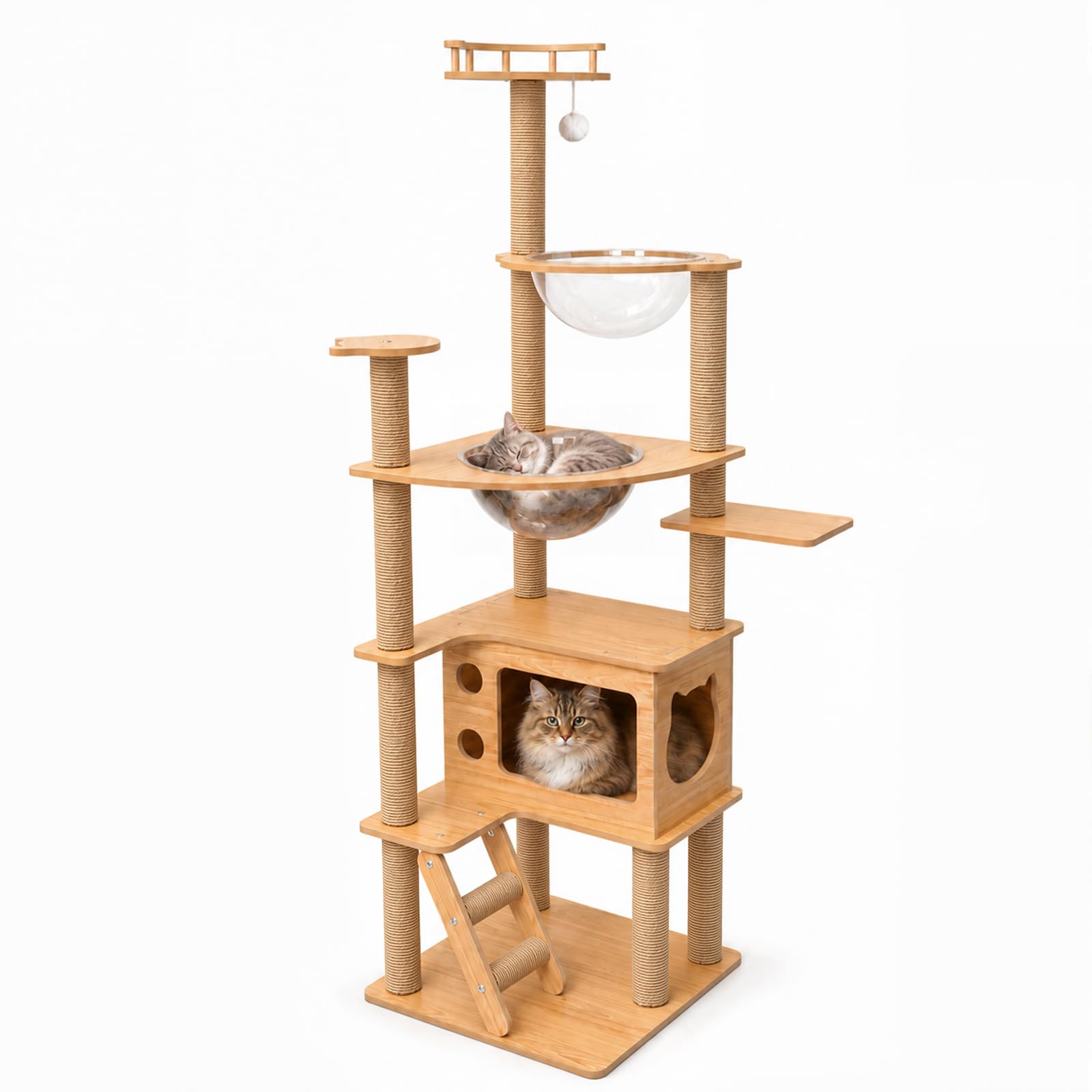 Amazon | [ChicKone] キャットタワー 木製 スリム 宇宙船付 高さ約