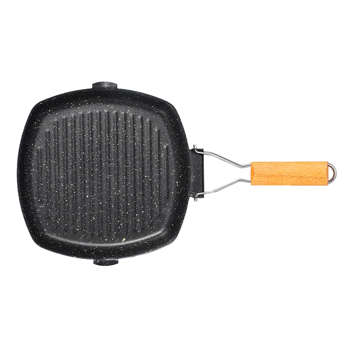 Vjsujehgy Outdoor Grill Pan Foldable Portable Frying Pan Anti-Scald Wooden Handle Picnic Double Mouth Steak Pan(No Lid)