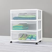 Vista 6 de Sterilite, cajonera amplia de 3 cajones con ruedas, carrito de organización rodante de plástico, marco blanco