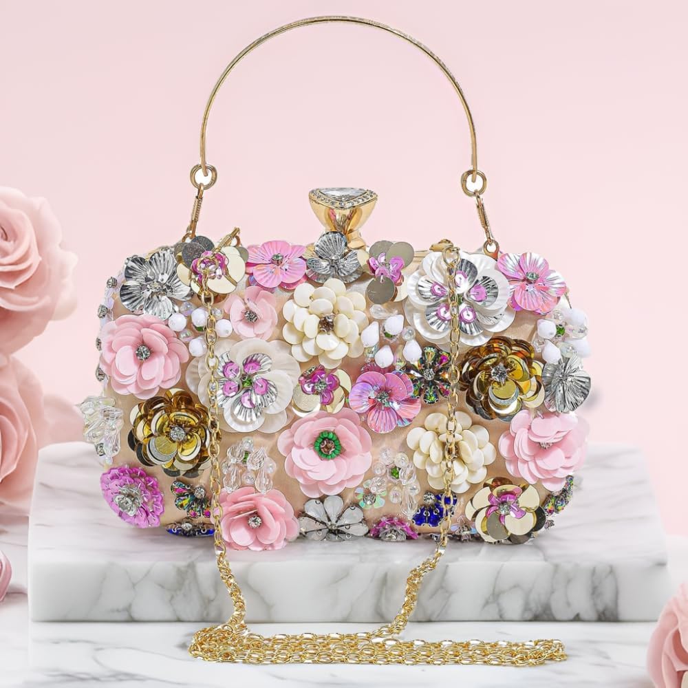 Evening Bag Beaded Clutch Purses for Women Flower Clutch Floral Purse Handbag Wedding Guest Dress Party Clutches Fancy - Image 2
