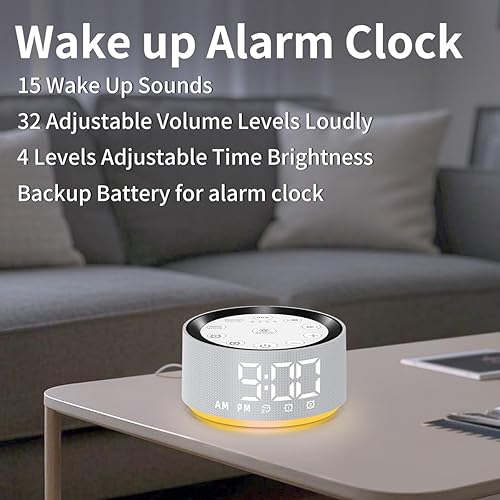 Miniatura 4 de Máquina de sonido blanco y marrón con 30 sonidos de sueño para bebés, niños y adultos, luz nocturna, reloj despertador para dormitorio, 2 alarmas,