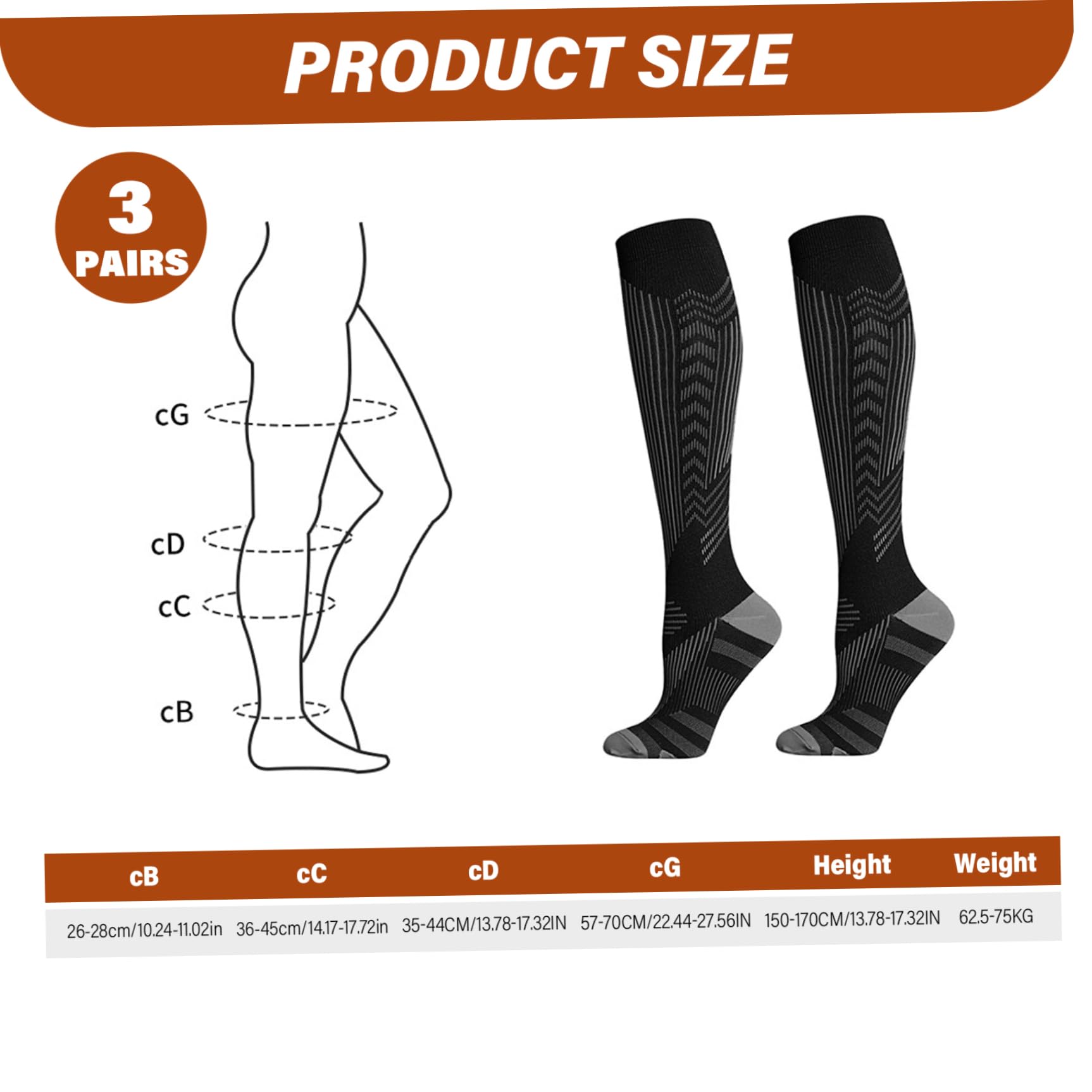 Calcetines de compresión 3 pares de calcetines de compresión atléticos suaves y transpirables para hombres y mujeres que absorben la humedad hasta la rodilla para correr, hacer deporte viajar.