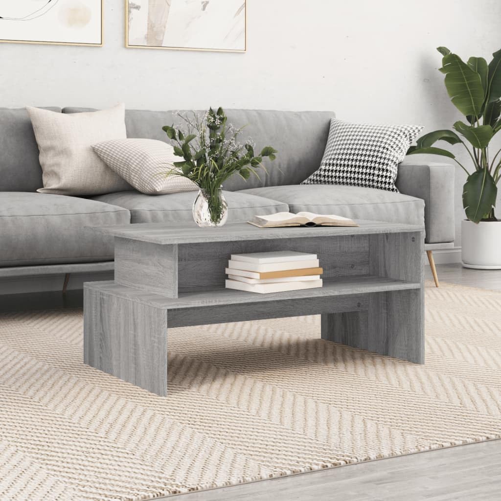 SXZenSpace Coffee Table Grey Sonoma 90x55x42.5 cm, Engineered Wood Modern Accent with Storage Shelf, Sturdy Small Living Room Side for Sofa Tea Centre