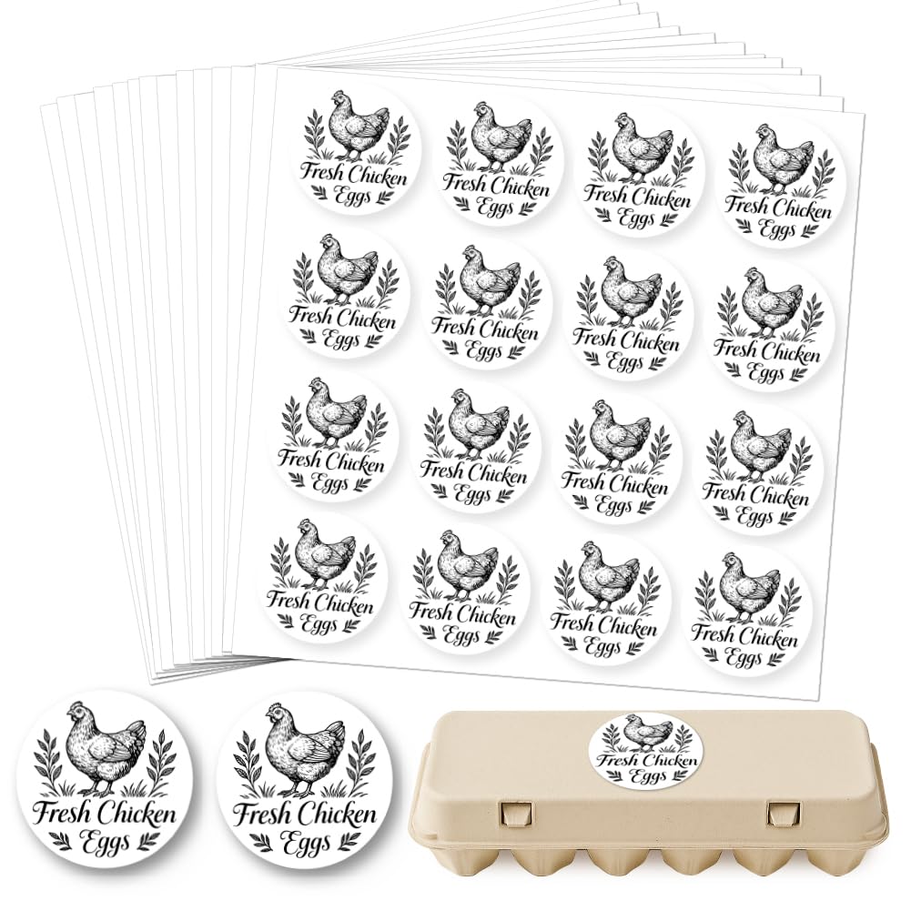 GOMAKERER 320 Pcs Farm Fresh Egg Carton Labels, 5 CM Fresn Chicken Eggs Stickers Egg Laid On Stickers Round Self-Adhesive Egg Packaging Sticker for Box Container Carton Farm Supplies