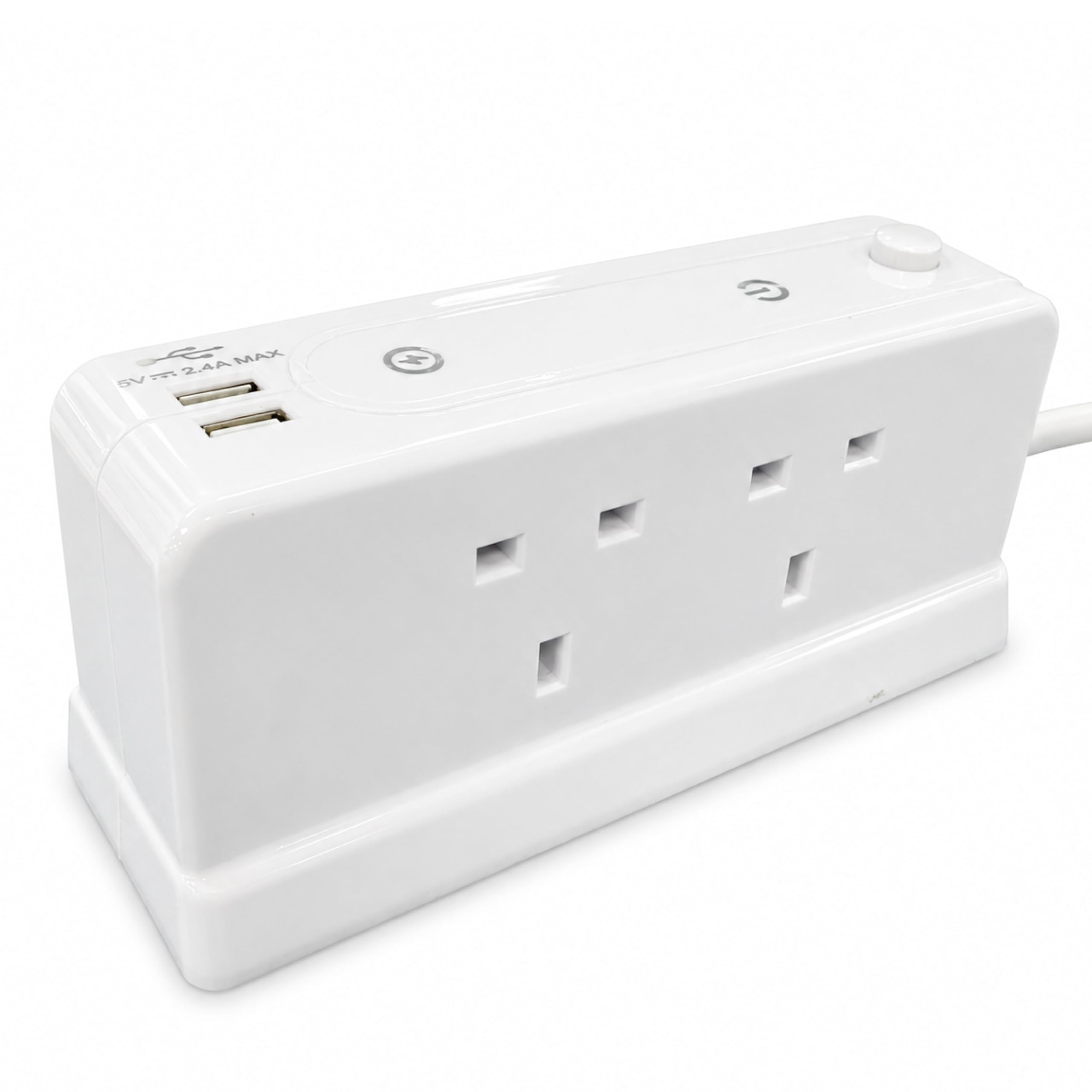 Status 4 Way 1M Block Socket - 2 USB Ports - White - Plastic