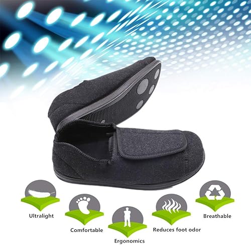 Miniatura 5 de Zapatillas de recuperación diabética extra anchas ajustables para hombre, artritis, edema, pies hinchados, calzado para interiores y exteriores